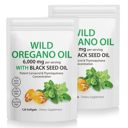 Ruduwu Oregano Oil Capsules2 in 1 6000mg Oil of Oregano with Black Seed Oil Wild Oregano Oil Immune and Antioxidant SupportNon-GMOGluten Free240 Softgels (2 Bag)