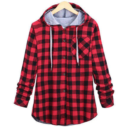 Multicolor Checked Hooded Cardigan for Women - Lamarshop1