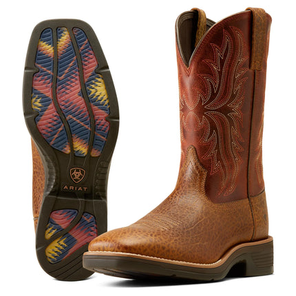 ARIAT Mens Ridgeback Cowboy Boot Orange Rust/Tan Bull Emboss 7 Wide - Lamarshop1