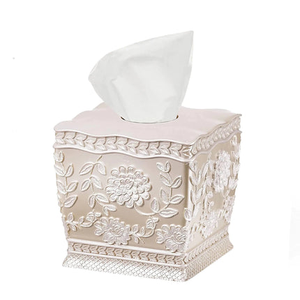 Resin Tissue Box Cover for Modern Home Decor - Minimalist Square Tissue Box Holder for Guest Room Bedroom Bathroom Tabletop & Office - Durable and Aesthetic Tissue Holder Rose Vine