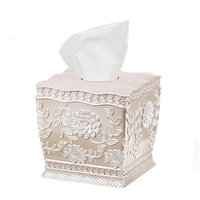 Resin Tissue Box Cover for Modern Home Decor - Minimalist Square Tissue Box Holder for Guest Room Bedroom Bathroom Tabletop & Office - Durable and Aesthetic Tissue Holder Rose Vine