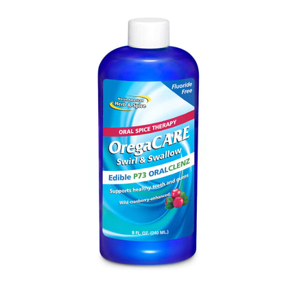 North American Herb & Spice OregaCare Swirl & Swallow Cranberry Flavor - 8 fl oz - Edible Oregano Oil Mouthwash Oral Rinse - Supports Healthy Teeth and Gums - Non-GMO Alcohol Free All Natural