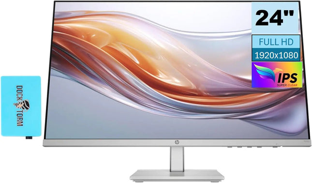 HP Series 5 524sh Monitor (Replaces M24h) 24" FHD IPS 300 Nits Display w/Docztorm USB Port Expander 1x HDMI 1x VGA Flicker - Free - 5 to +25 Degrees Adjustable Tilt Black/Silver (2024 Latest Model) - Lamarshop1