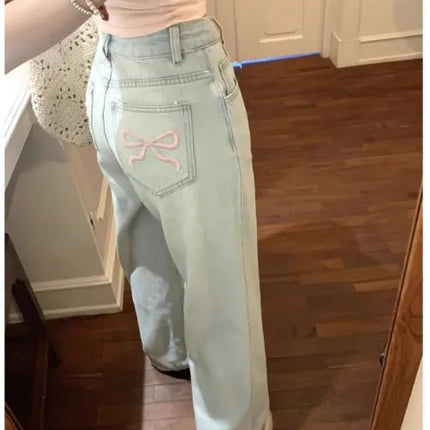 Ballet-Inspired Embroidered Wide-Leg Jeans