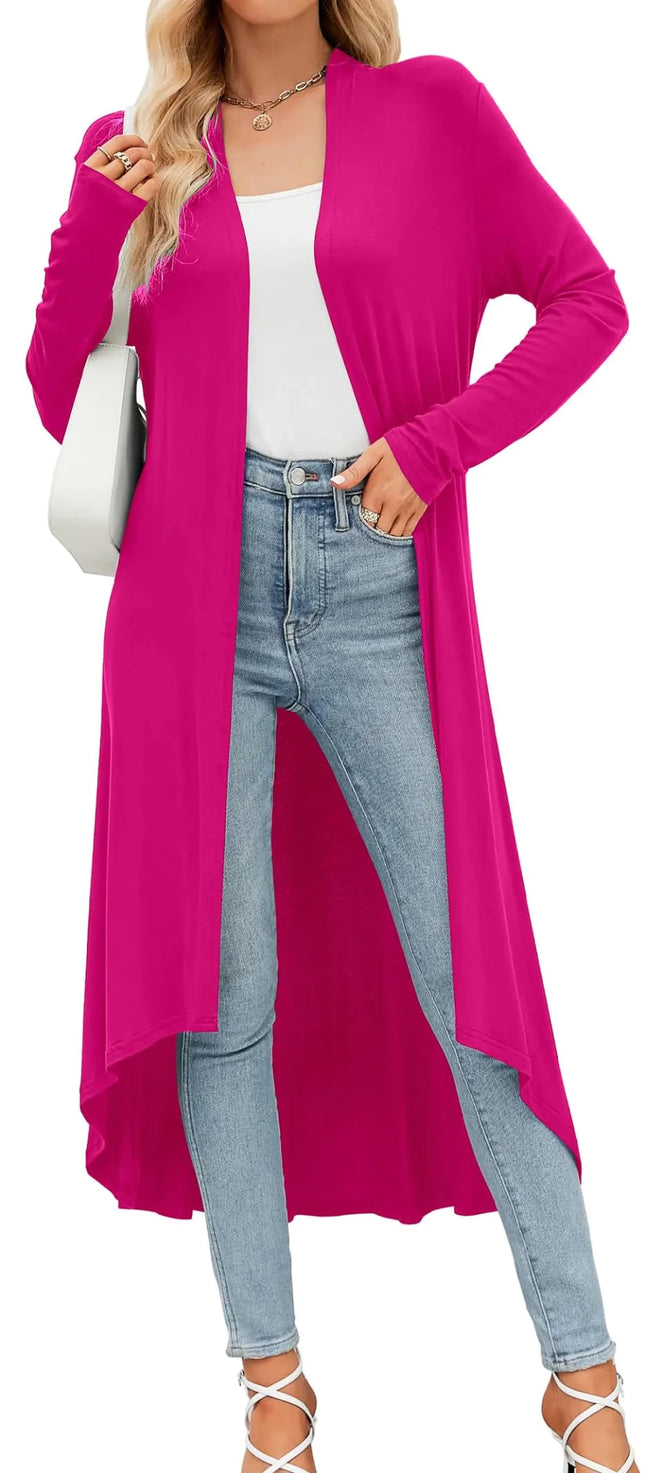 POGTMM Summer Cardigans for Women Lightweight Open Front Drape Long Duster Cardigans (Hot Pink XXL) - Lamarshop1