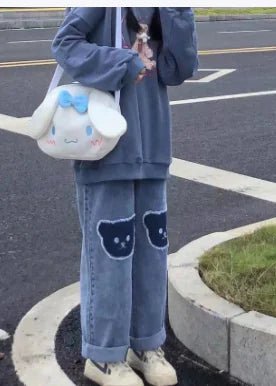 Bear Patchwork Wide-Leg Jeans for Women