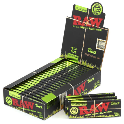 1 box - RAW Black Organic size 1 1/4 (78mm) rolling paper - 1200 papers