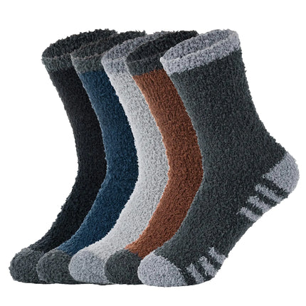Zando Mens Fuzzy Socks Cozy Slipper Fluffy Socks Winter Warm Soft Cabin Stocking Comfy Sleep Fleece Socks Boot Cotton Socks Christmas Socks Black & Brown & Dark Grey & Light Grey & Navy One size - Lamarshop1