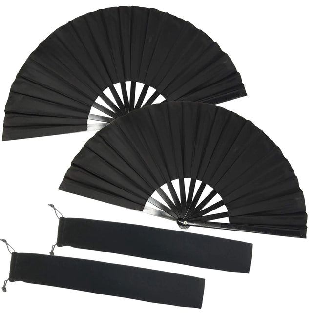 TIHOOD 2PCS Large Folding Silk Hand Fan Hand Folding Fans Folding Fan for Men and Women Performance Dance Decorations Festival Gift (Black x2) - Lamarshop1