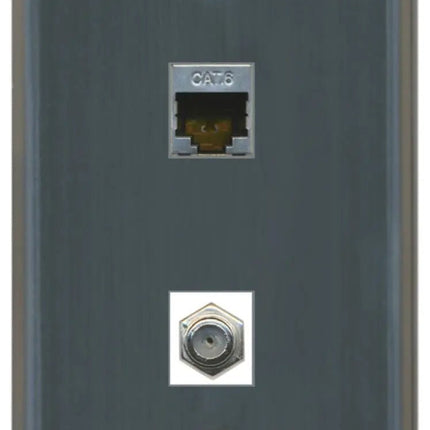 RiteAV 1 Port Cat6 Shielded 1 Coax Wall Plate Flat Stainless Steel