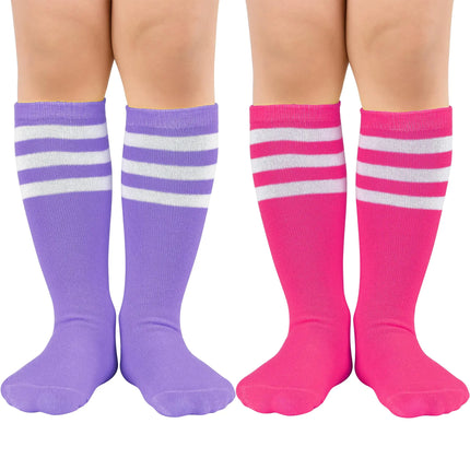 Zando Youth Soccer Socks Breathable Purple Softball Socks Black Knee High Socks for Girls Cotton Boys Socks 10-12 Years Old School Uniform Socks 10-12 Years Purple/Hot Pink