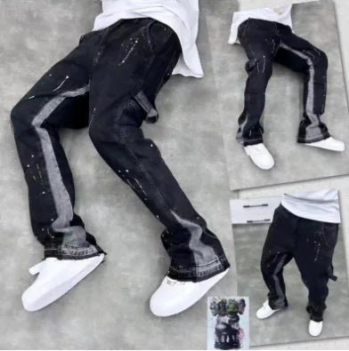 Hand Painted Graffiti Splash Distressed Wide Leg Jeans
