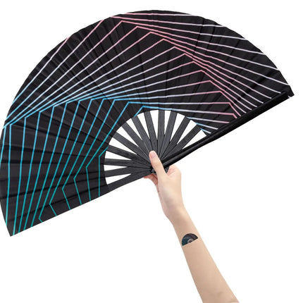 Amajiji Large Folding Hand Rave Fan for Women/Men Chinease/Japanese Bamboo and Nylon - Cloth Folding Hand Fan Hand Fan Festival Fan Gift Fan Craft Fan Folding Fan Dance Fan (Illusion Trippy) - Lamarshop1