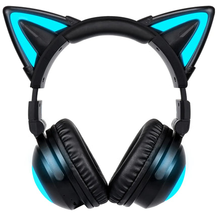 Wireless Cat Ear Headphones (12 Color Changing) with & 3.5mm Jack Gaming Pro Bluetooth&Wired Connection (Blackcolor) - Lamarshop1