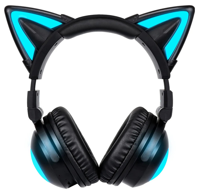 Wireless Cat Ear Headphones (12 Color Changing) with & 3.5mm Jack Gaming Pro Bluetooth&Wired Connection (Blackcolor) - Lamarshop1