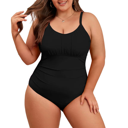 Women Plus Size Bathing Suit Tummy Control Womens Swimsuits One Piece Plus Size Swimsuits Vintage Swimwear Black XL - Lamarshop1
