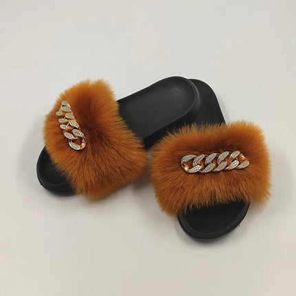 Plush Imitation Fox Fur Flip Flops Fashion Slippers - Lamarshop1