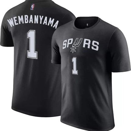 Victor Wembanyama San Antonio Spurs NBA Boys Youth (8-20) Flat Replica T-Shirt (US Alpha Medium Regular Black)