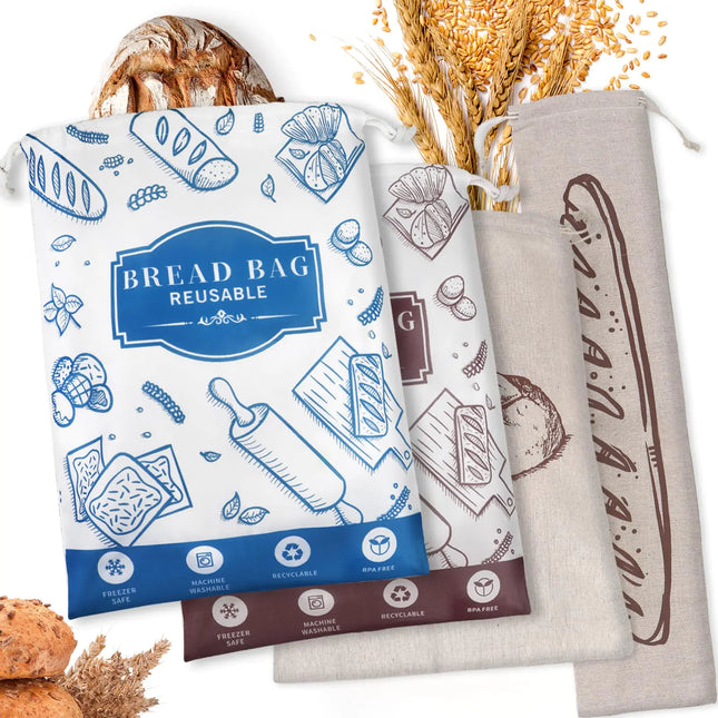 4 - Pack Bread Bags for Homemade Bread Reusable Sourdough Bread Storage Bags with TPU Lining for Loafs Baguette Fresh KeepingFreezer Bread Keeper Homesteading Essentials and Baking Gifts. - Lamarshop1