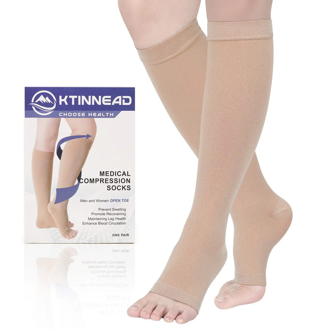 Ktinnead Compression Socks for Women and men 20 - 30 mmhg Knee High Graduated Compression Stockings Opaque Open Toe Unisex Beige XX - Large - Lamarshop1