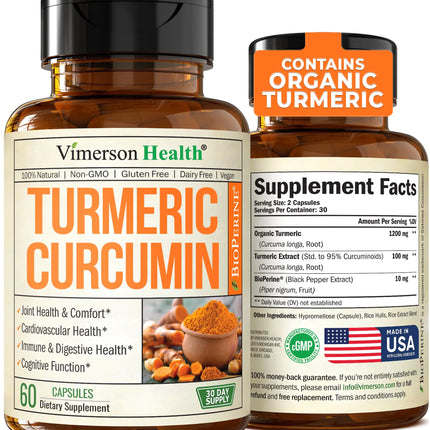 Turmeric Supplement with 1200mg Turmeric Powder Organic - Turmeric Curcumin Supplement. 95% Curcuminoids. Organic Turmeric Curcumin with Black Pepper. Tumeric Joint Support Supplement. 60 Curcuma Caps - Lamarshop1