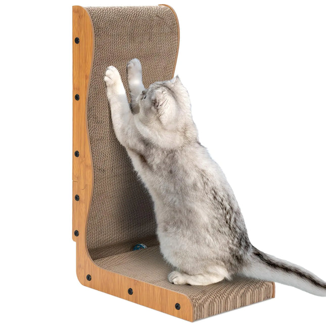 Cardboard L Shape Cat Scratcher - Happy & Polly Vertical Cat Scratching Board with Ball Toy for Indoor Cats - Protecting Furniture Cat Scratch Pad - Lamarshop1