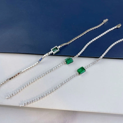 S925 Silver Square Synthetic Emerald Starry Sky Bracelet