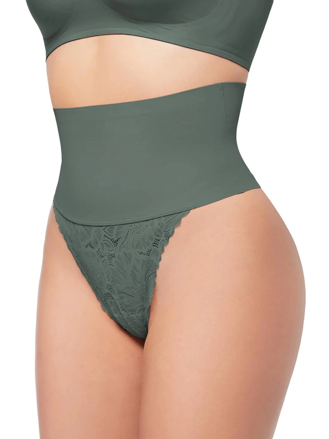 HBselect Tummy Control Thong Shapewear for Women Seamless Shaping Thong Panties with Lace Body Shaper Underwear Girdle Green - Lamarshop1