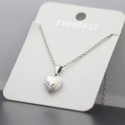 Stainless Steel Heart Shaped Picture Frame Necklace
