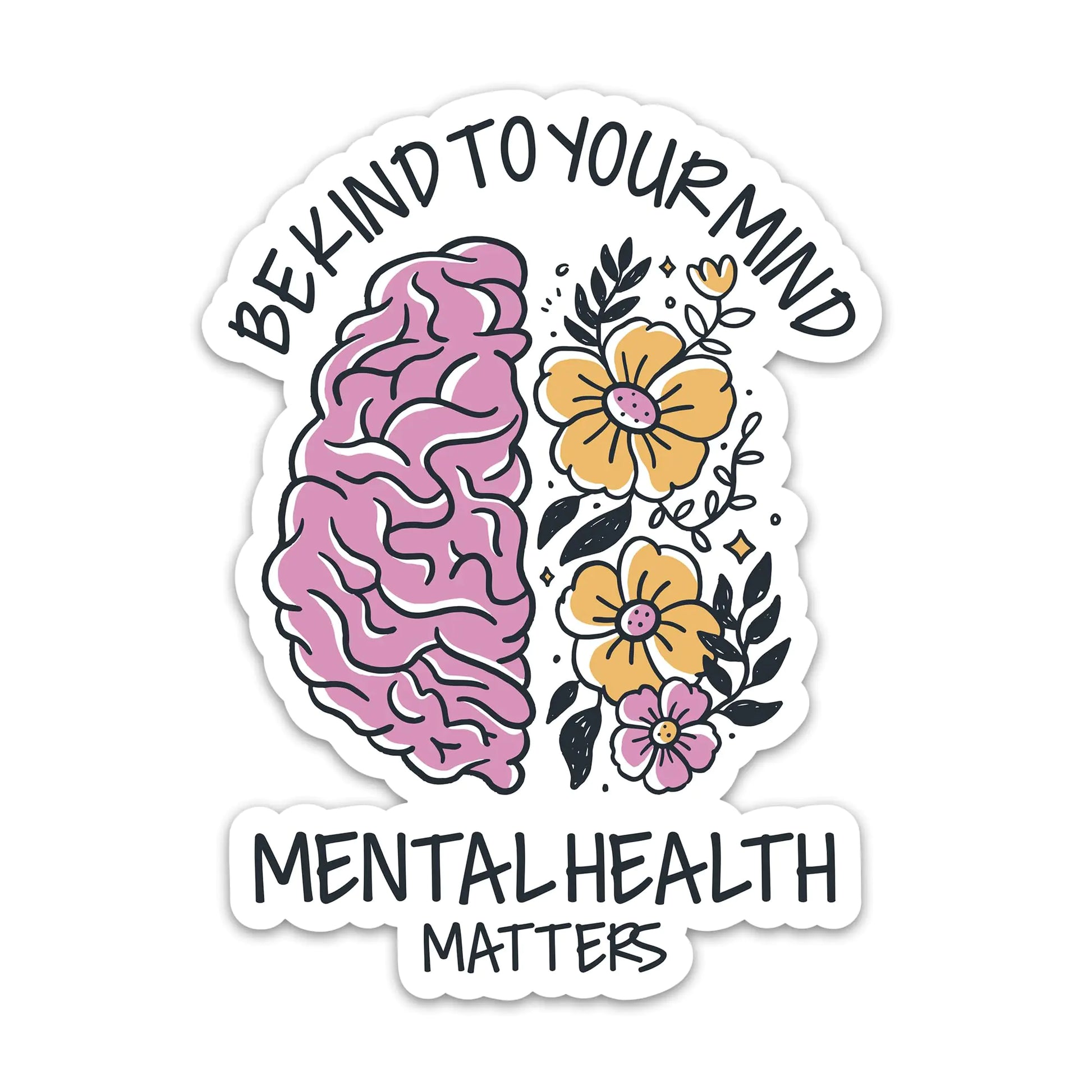 (3PCs) Be Kind to Your Mind Mental Health Matters Sticker Floral Brain Self Care Waterproof Vinyl Stickers for Laptop Water Bottle Tumbler Phone Positive Decals for Adults Teens (3 Inches)