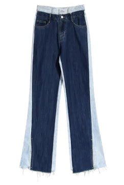 Two-tone Color Contrast Wide-leg Jeans for Slimming
