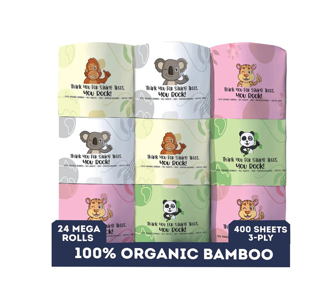 MOTHER EARTH Bamboo Toilet Paper - Ultra Soft & Strong 3 - Ply Bath Tissue 400 Sheets Per Roll Hypoallergenic & Septic Safe Mega Rolls Pack of 24 Rolls - Lamarshop1