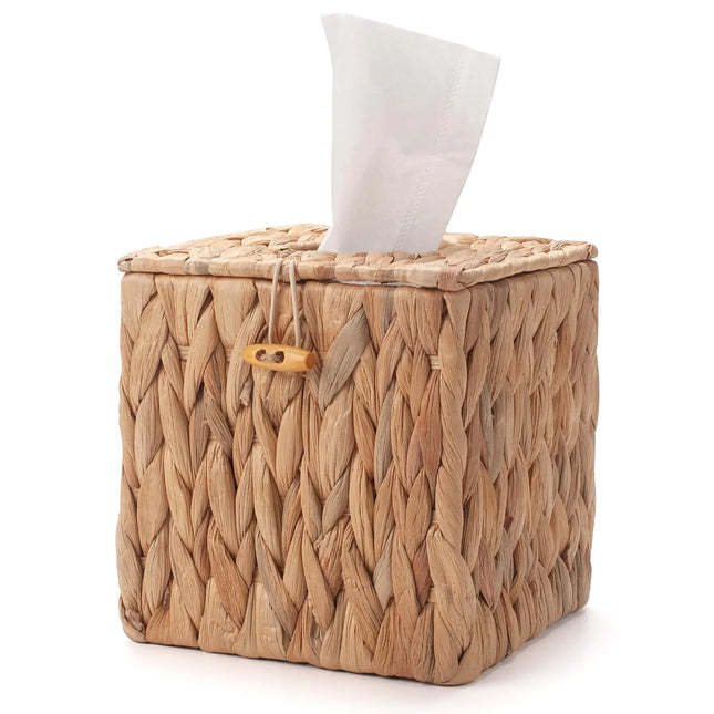YANGQIHOME Tissue Box Cover Square Water Hyacinth Tissue Box Holder with Lid - Handwoven Square Tissue Box Cover 1 Pack 5.9" x 5.9" x 6.3"