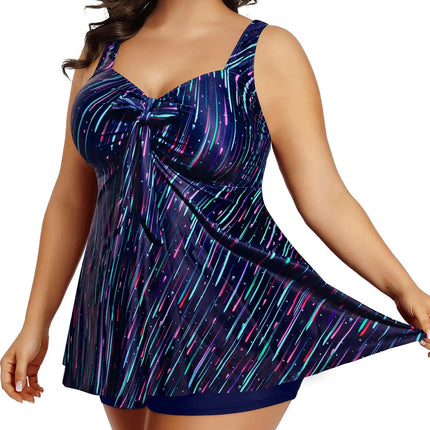 Holipick Blue Striped Two Piece Plus Size Tankini Swimsuits for Women Tummy Control Swim Top with Shorts Long Flowy Bathing Suits 20W - Lamarshop1