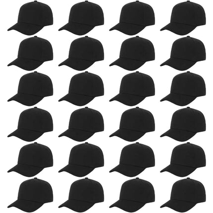 ZH Plain Baseball Caps 24 PC Blank Baseball Caps Adjustable Back Strap Plain Baseball Cap for Trucker Men Women Wholesale Bulk Baseball Caps (US Alpha One Size Large Black)