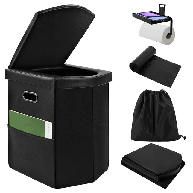 Portable Toilet for AdultsUpgraded 16.5 - inch Toilet SeatCamping Toilet with LidFolding Toilet With Removable Paper HolderTravel Potty for Hiking RoadTrip Car Tent Truck Drivers - Lamarshop1