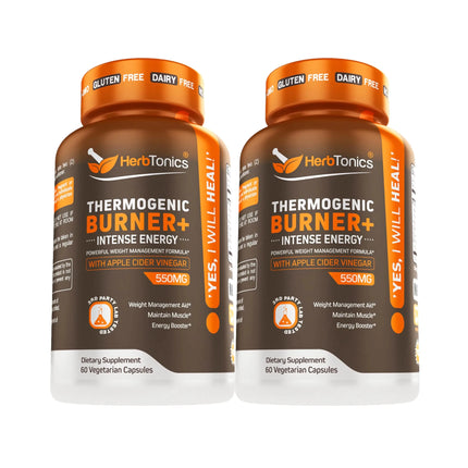 Herbtonics Thermogenic Supplement | Metabolic Health & GLP-1 Support for Men & Women | Clean Energy & Mental Focus | ACV Green Tea Extract & Caffeine | 120 Veg Capsules