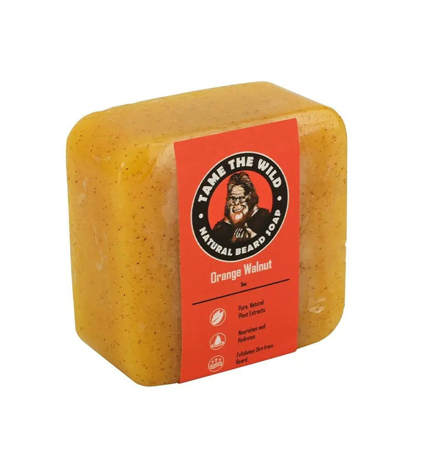 Tame the Wild Orange Walnut Beard Soap - Natural Beard Wash - Beard Shampoo & Conditioner - Mens Exfoliating Face & Body Scrub - Made of Shea Butter & Coconut Oil - 1 5oz Bar - Fathers Day Gift