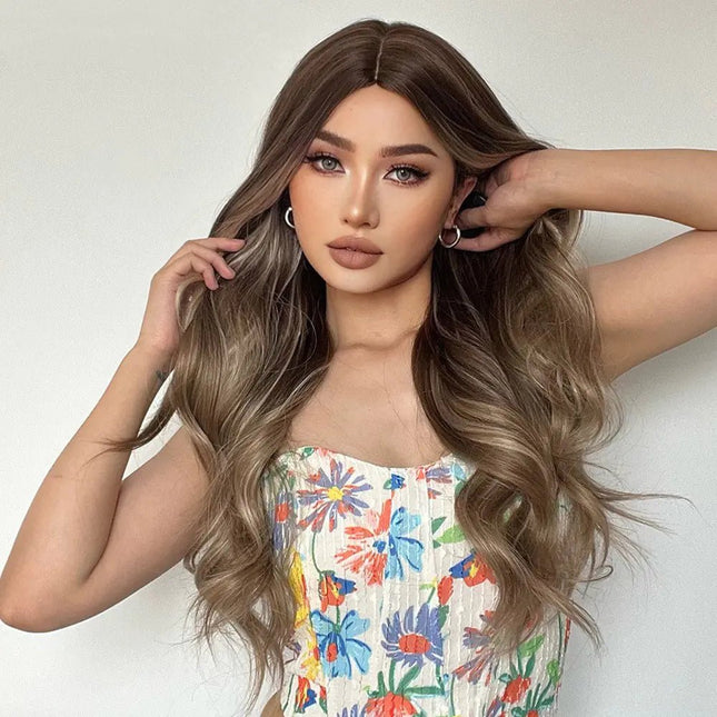 Medium Gradient Gray and Brown Long Curly Wig - Lamarshop1