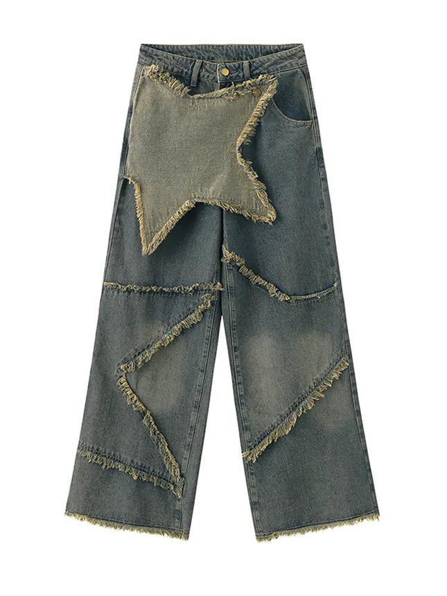 Retro Distressed Wide Leg Jeans for Women