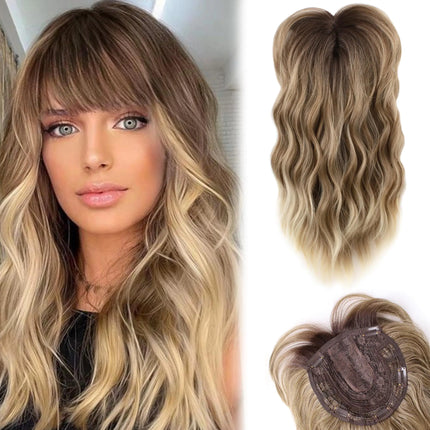 LEEONS Hair Toppers for Women with Thinning Hair 18inch Long Wavy Hair Toppers Hair Pieces for Women Synthetic Hair Topper Wiglets Ombre Walnut Brown to Ash Brown and Bleach Blonde - Lamarshop1