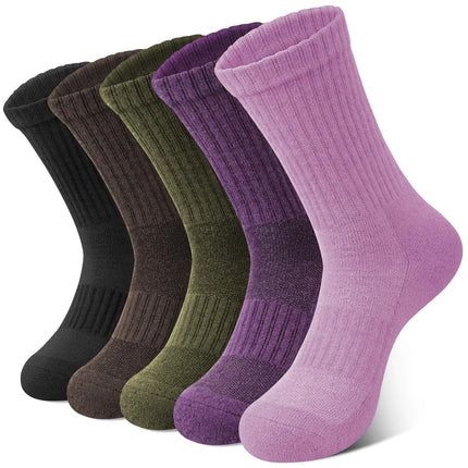 YSense 5 Pairs Merino Wool Socks for Women Winter Thick Hiking Socks Cozy Warm Socks Boot Socks Cushion Crew Socks