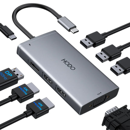 USB C Docking Station Dual Monitor Adapter for Dell HP Laptop Docking Station 3 Monitors Quadruple Display USB C Hub Dongle to 4K HDMI+DP+VGA3 USB2.0100W PD 8 in 1 USB C Dock for LenovoSurface
