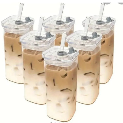 Square Transparent Coffee Cup with Lid - Lamarshop1