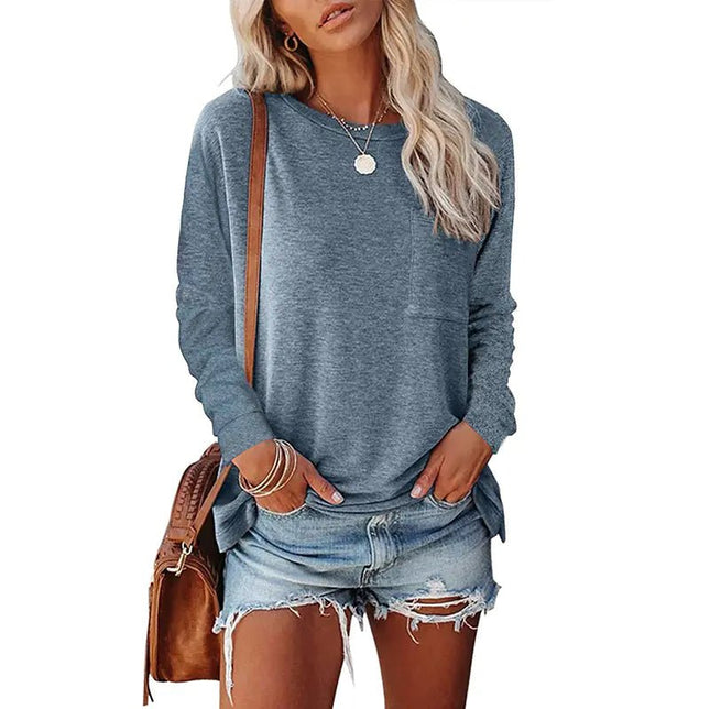 Pocket Split Long - sleeved Casual T-shirt - Lamarshop1