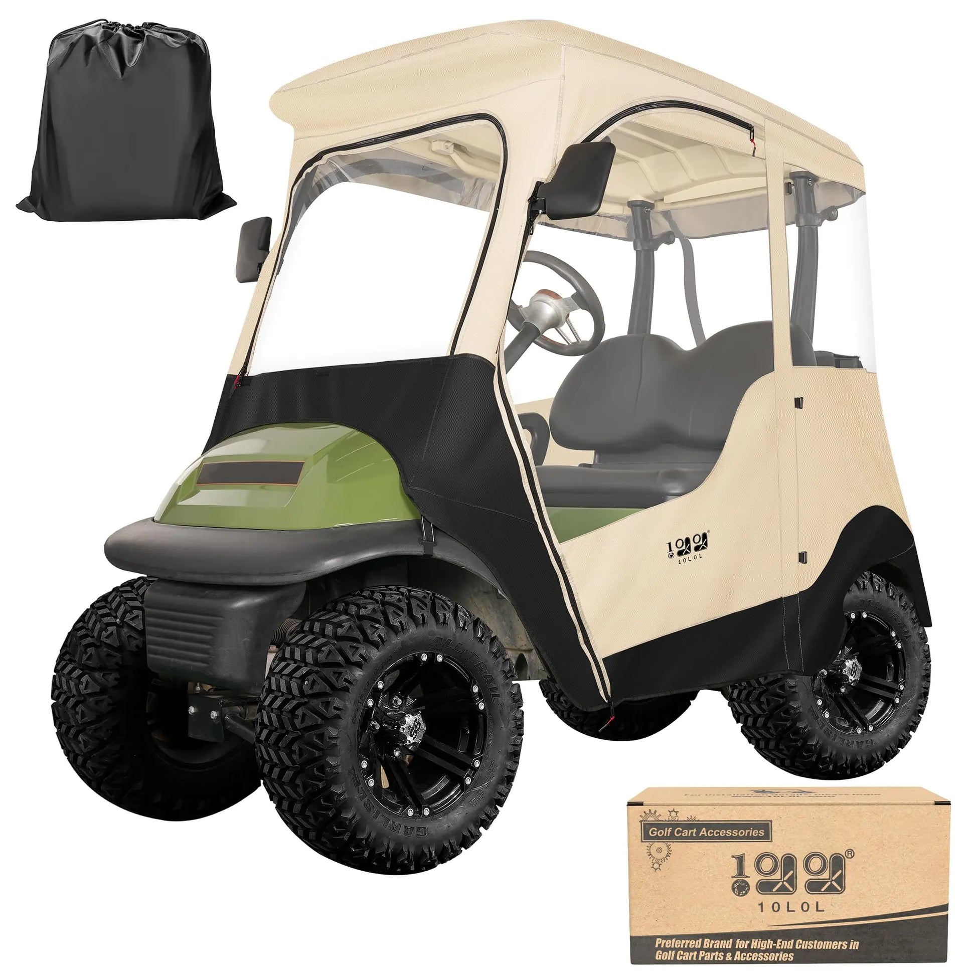 10L0L Golf Cart Driving Enclosure for 2 Passenger Club Car Precedent Onward & Tempo 600D Deluxe Heavy Duty Oxford Cloth Waterproof Windproof Golf Cart Rain Cover (Beige/Transparent)