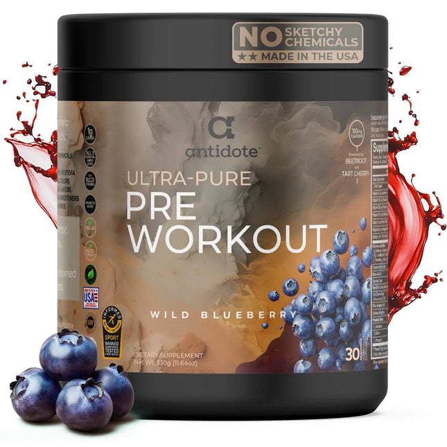 Antidote Clean Pre Workout Powder – Natural Energy & Focus Boost – Beetroot Creatine Beta - Alanine – Energy Drink Powder Without Artificial Additives - Pre - Workout Supplement - Wild Blueberry - Lamarshop1