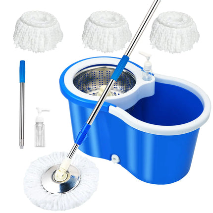 Spin Mop Bucket 360° with Wringer Set Stainless Steel Mop System 3 Absorbent Microfiber Mop Head Eefills for Household Kitchen Floor Cleaning - Lamarshop1