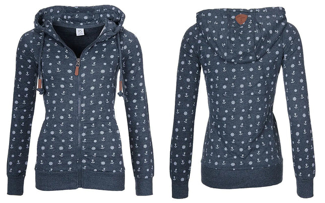 Women's Plus Fleece Sweater with Hooded Zipper Print - Lamarshop1