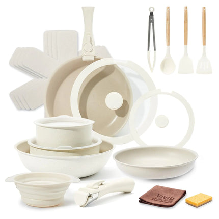 VIVIDCOOKWARE 22pcs Pots and Pans Set Non Stick Ceramic Cookware Set with Detachable Handle Pot Sets for Cooking Nonstick with Collapsible Dish Basin Oven Safe - Lamarshop1